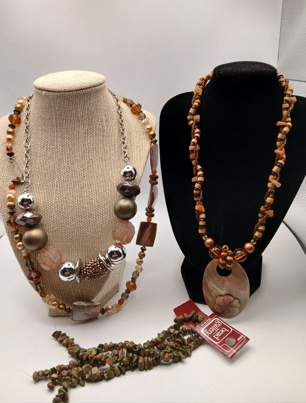 Brown Bead and Shell Pendant Necklace  Boho Jewelry Beaded Necklase